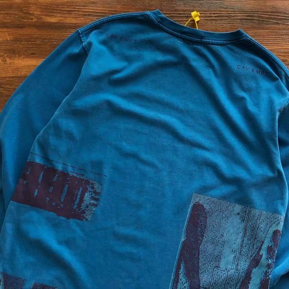 Cavermpt Blue Long Sleeve Hoodie Black Abstract Print - Picture 4 of 15